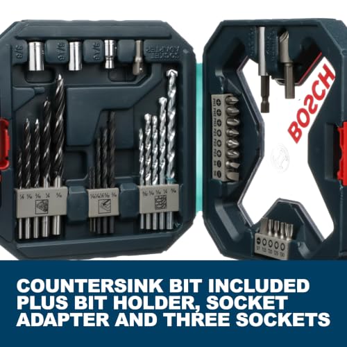 BOSCH MS4034 34-Pc Wood, Metal, Masonry Mixed Drill Bit Set with Case - size: Various in, style: 34pc