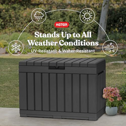 Keter Kentwood 50 Gal Outdoor Storage Box and Patio Side Table - color: Dark Grey