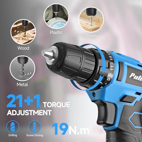 PULITUO Tool Set, 149-Piece Home Drill Set with Blue 12V Cordless Drill, Tool Box, Hand Tool Kits for Women & Men and DIY Enthusiasts, for Home Improvement - style: 12V Set(Blue)
