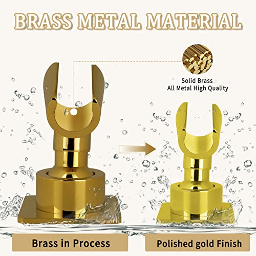 Shower Head Holder Handheld Shower Wand Holder Adjustable Shower Head Bracket Shower Wall Mount Holder, Polished Brass/Gold Finish, Drill Free Glue Installation - color: Yellow