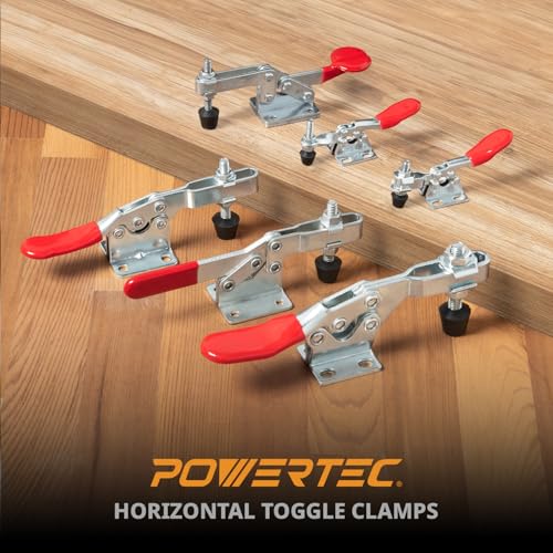 POWERTEC 4PK Toggle Clamp, 500 lbs Holding Capacity, 225D Quick Release Horizontal Clamps w/Antislip Rubber Pressure Tip for Woodworking Jigs and Fixtures,Welding, Drill Press, Crosscut Sled(20325-P2) - style: 225D, 4PK