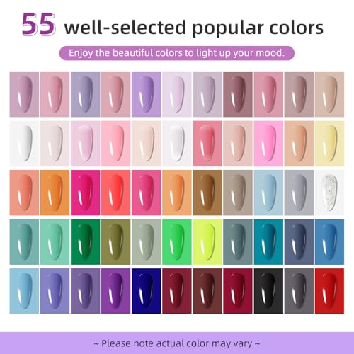 JODSONE 60 Pcs Gel Nail Polish Kit with U V Light Nail Drill 55 Colors | Base Top Matte Coat Professional Gel Manicure Kits Soak Off Manicure Salon DIY at Home Gifts for Women - color: B33