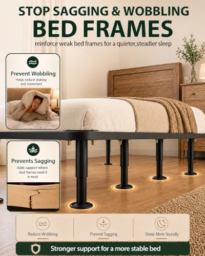 6 Pcs Adjustable Height Bed Support Legs, 7-12.6 Inch Metal Under Bed Frame Support Legs, Extra Sturdy Bed Legs Replacement Parts with Rubber Non-Slip Base for King Queen Frame Wooden Center Slat - size: 7'' - 12.6'' 6pcs