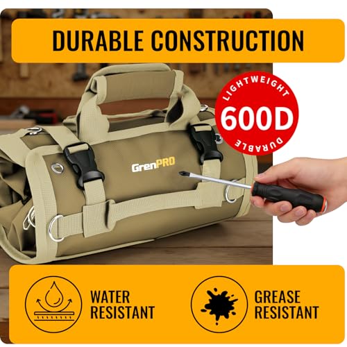 GrenPRO Roll Up Tool Bag with Detachable Tool Pouches 4D Ring - color: Khaki