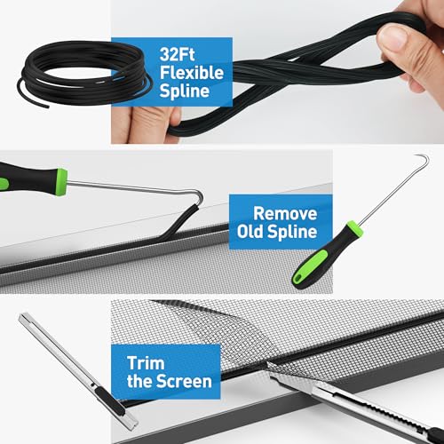 5-in-1 Window Screen Replacement Kit with 59" x 106" Polyester Mesh - size: 5 in1 with Window Screen