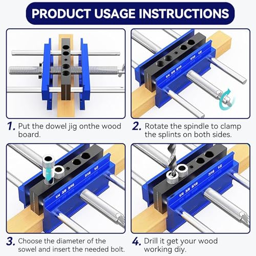 Self Centering Doweling Jig Kit, Drill Jig For Straight Holes Biscuit Joiner Set With 6 Drill Guide Bushings, Adjustable Width Drilling Guide Power Tool Accessory Jigs (XL)