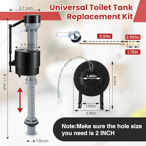 Saillong Universal Toilet Flusher Replacement Kit, Fill Valve, 2-Inch Flapper, Front Mount Handle Lever, Water-Saving, Adjustable Toilet Repair Kit Inside Tank, Easy to Install(Black) - color: Black