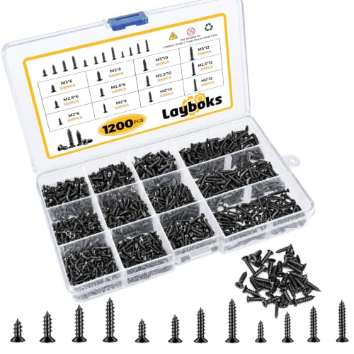 1200Pcs M2,M2.5,M3 Phillips Flat Head Small Self Tapping Screws - color: Black 1200Pcs M2-M3 Phillips Flat Head Screws