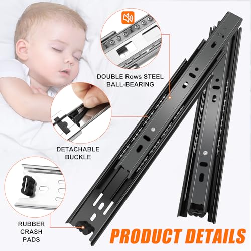 16 inch Drawer Slides 4 Pairs (8pcs) 3 fold Full Extension Side Mount Cabinet Drawer Glides 16" Black Cabinet Rails for Dresser, Cabinet, Kitchen,Trash Can, Wardrobe 100 LB Capacity - size: 16 Inch