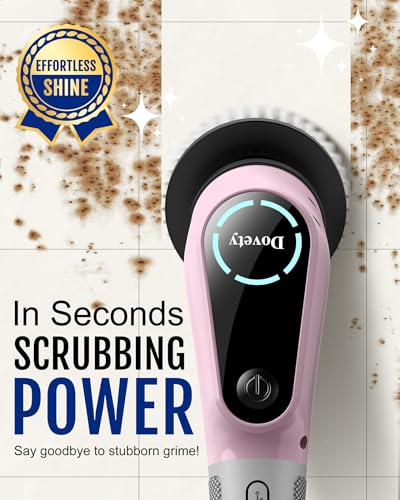 Dovety Electric Spin Scrubber, Extendable Handle, 8 Brush Heads-Pink - color: Pink