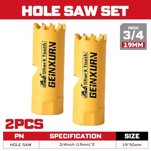 Geinxurn 3/4 Inch(19mm) Hole Saw, 2PCS HSS Bi-Metal Hole Saw Kit with Shark Tooth Hole Cutter for Wood,Drywall, PVC Boards and Thin Metal - color: 2 PCS 3/4"