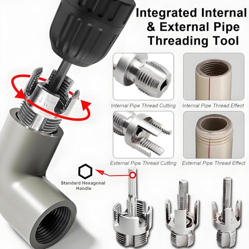 3Pcs PVC Pipe Threader Kit, 1/2" 3/4" 1" Internal & External