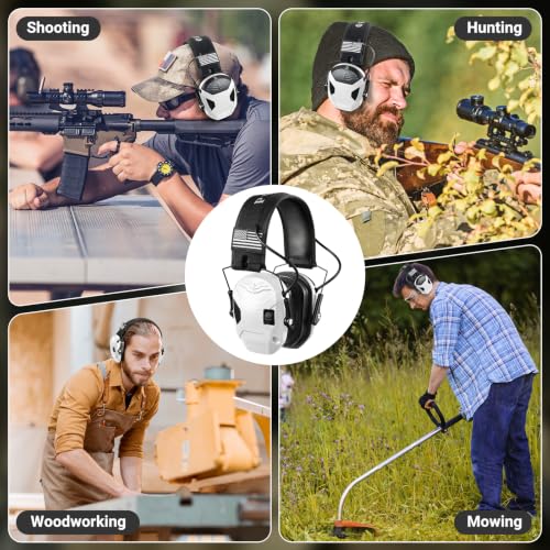 Electronic Shooting Ear Protection w/Gel Pads, 23dB NRR Active Noise Reduction & 3X Amplification Headset for Shooters - color: White