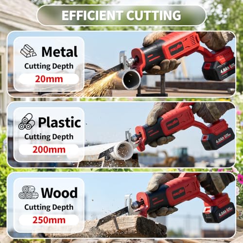 FULLYEA Reciprocating Saw Cordless, 3500 SPM Brushless Reciprocating Saws, Tool-Free Blade Change, Power Reciprocating Saws with 2*4.0Ah Battery & Charger, Cordless Saw for Wood/Metal/Plastic Cutting