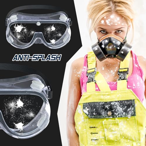 Anti-fog Safety Goggles ANSI Z87.1,Adjustable Chemistry Lab Goggles Over Glasses - color: Transparent 2pcs