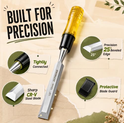 JETMORE Wood Chisel, 4 Piece CR-V Steel Blades Wood Chisel Sets Woodworking