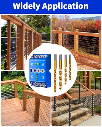 VASTHOME Aluminum 30/45/90° Angle Drill Guide Jig for Woodworking - Precision Angled and Straight Hole Drilling with Bubble Level, for Stair Handrail, Deck Post, Cable Railing, Furniture Assembly - color: Aluminum Blue