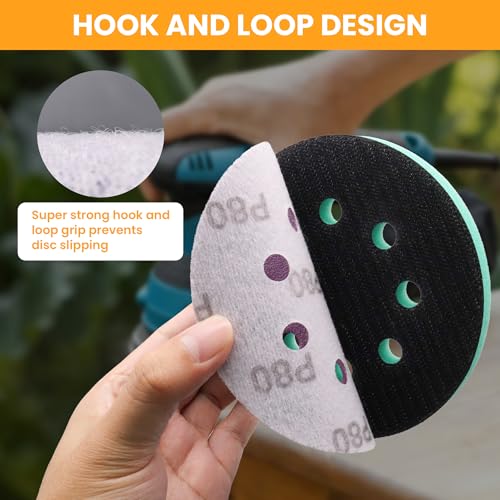 5 Inch Sander Foam Pad (4Pcs) + Ceramic Sanding Discs 80-1000 Grit (40Pcs)