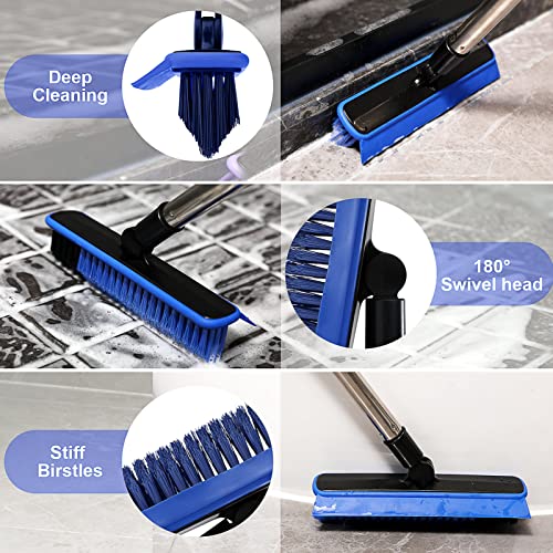 Grout Cleaner Brush with Long Handle, V-Shaped Floor Scrub Brush Swivel Grout Brush Stiff Bristle Floor Grout Scrubber for Bathroom, Tile Line, Crevice, Kitchen, Wall, Deck, Garage (Blue) - color: Blue