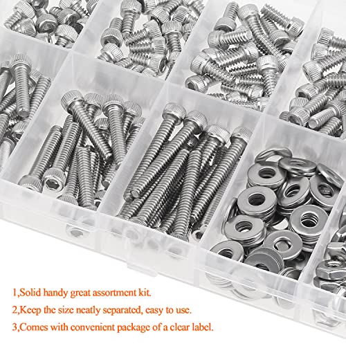 HELIFOUNER 250 Pieces #4-40 x 3/16" 1/4" 5/16" 3/8" 1/2" 5/8" 3/4" 1", Hex Socket Head Cap Screws Bolts Washers Nuts Kit, Coarse Thread, Fully Machine Threaded, 304 Stainless Steel - size: #4-40, style: Socket Head