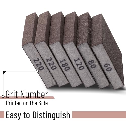 Bates- Sanding Sponge, 6 pcs, 60/80/120/180/220 Grit, Sandpaper Block, Sanding Blocks for Wood, Drywall Sanding Block, Drywall Sanding Sponge for Wood, Sanding Blocks Drywall, Sandpaper for Drywall - size: 6 Pack, 60/80/120/180/220 Grit