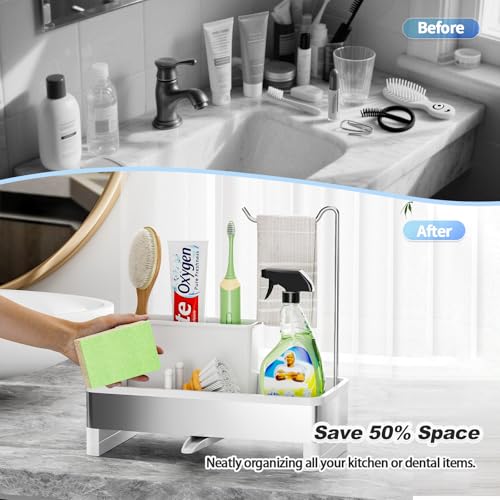 Ewaiira Sponge Holder for Kitchen Sink, Stainless Steel Sink Caddy - color: E-white
