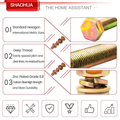 496Pcs Metric Bolt Assortment, M5 M6 M8 Hex Heavy Duty Bolts and Nuts Kit, Grade 8.8 Nuts and Bolts Assortment Kit M5x0.98 M6 x1.0 M8 x1.25 (12mm to 40mm),Yellow Zinc Plated - size: F. M5 M6 M8