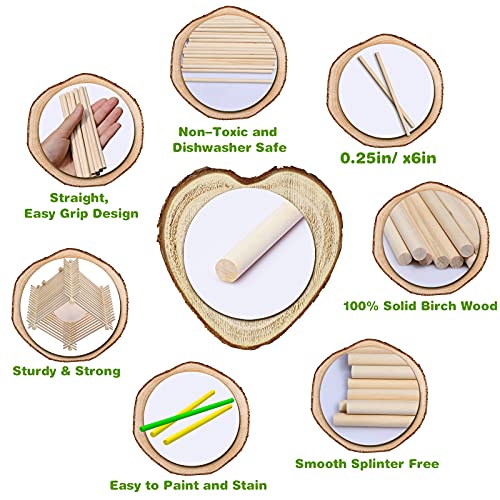 Wooden Dowel Rods, 100PCS 1/4 x 6 Inch Round Wooden Sticks for Arts Crafts, Home Decor, Cake Support, Photo Booth Props, Unfinished Natural Hardwood Sticks - size: 1/4 x 6 Inch (100PCS)