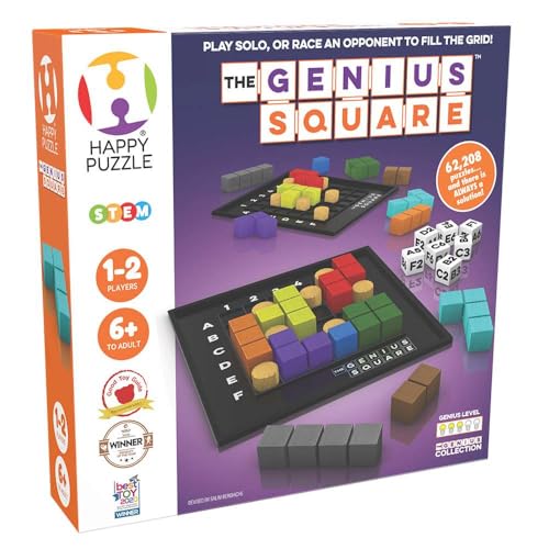 The Genius Square from the Happy Puzzle Company | Game of the Year Award Winner | 60000+ Solutions | STEM Puzzle Game for 1-2 Players | Ages 6 - Adult | Roll the dice and Race to Fill the Grid!