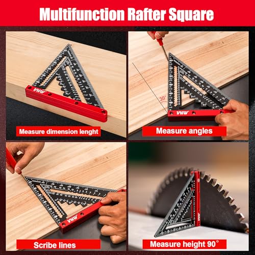 VNW 7inch Rafter Square and 12inch Combination Square Set -CNC-Machined Aluminum Alloy,Heavy Duty Carpenter Square for Woodworking and Home DIY