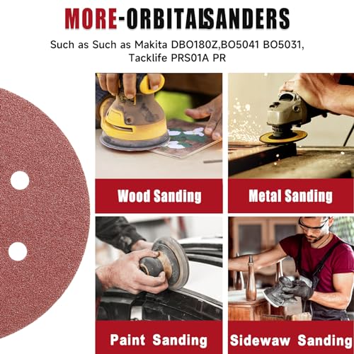 100 PCS 6 Inch Sanding Discs Random Orbital Sander Sandpaper - style: 6 Hole-Red