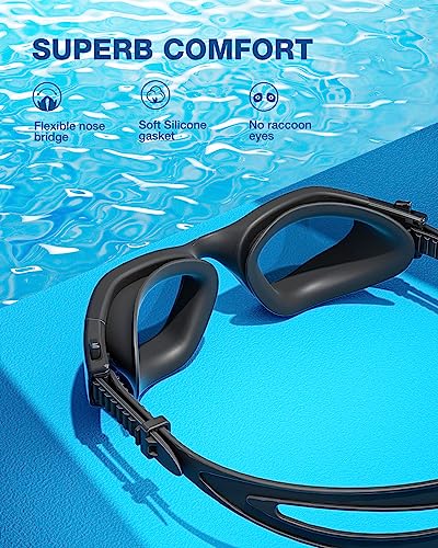ZIONOR Swim Goggles, G1 SE Swimming Goggles Anti-Fog for Adult Men Women - color: B0-blue Lens Allblack Frame