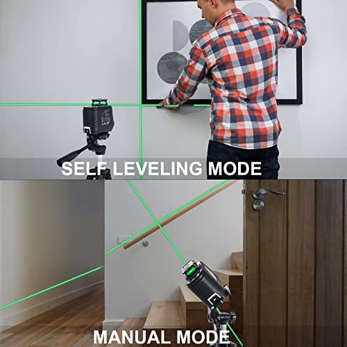 Laser Level with Tripod, Firecore 360° Self Leveling Laser Level with Pulse Mode, 3 Brightness Levels, Green Line Lazer Leveler Tool for Picture Hanging Wall Tile Floor DIY Construction Project - style: 360° Cross Line Laser w/39.5" Tripod