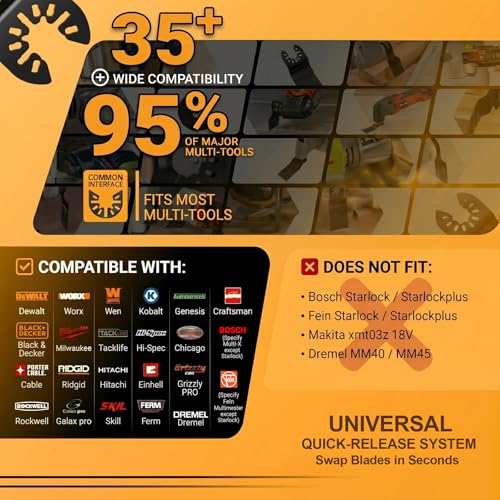 Bionso 35PCS Oscillating Tool Blade Cuts Wood and Metal, Sharp and Durable Titanium Multitool Blades, Multi Tool Blades Kits, Oscillating Saw Blades Fit Dewalt Milwaukee Ryobi Makita Worx Rockwell