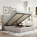 Allewie Full Size Lift Up Storage Button-Tufted Bed Frame Light Beige - color: Beige, size: Full, style: Traditional
