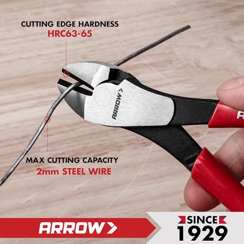 ARROW 7" High Leverage Diagonal Cutting Pliers, Heavy Duty Wire Cutters with Comfortable Grip, Side Cutters for Cutting Wires (Pack of 2) - size: 7 INCH (Pack of 2)