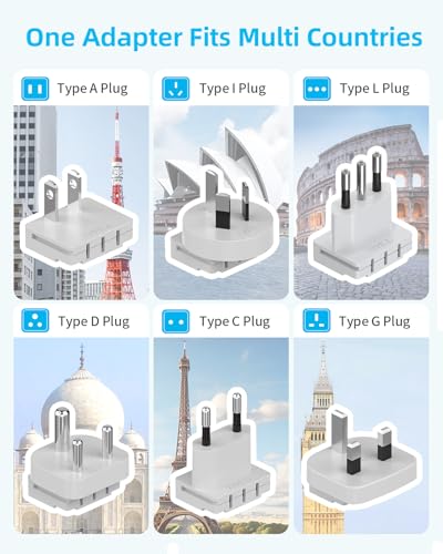 European Travel Plug Adapter Set, 8-in-1 Travel Adapter with 4 Outlets - style: World Adapter+Type C/G/D/I/A/L