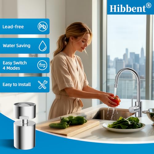 Hibbent NSF/ANSI/CAN 372 Certified 4 Modes Faucet Aerator, Chrome - color: Chrome, style: Upgraded Four Modes Faucet Aerator