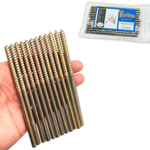 12 Pack 1/4-20 x 4-1/2 Inch Hanger Bolts Double Headed Wood Dowel Self-Tapping Screw for Furniture Double Threaded Rods 114.3mm Length - size: 1/4-20"x4-1/2"-12PCS