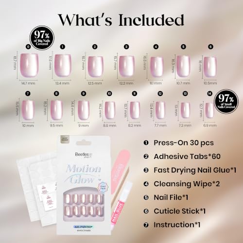 Beetles Pearl Chrome Press On Nails, Purple Cat Eye Short Square, 30 PCS - color: 4A - Pearl Punk - S