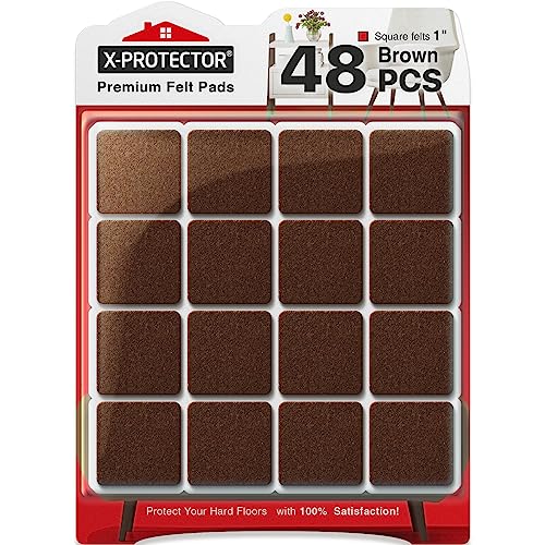 X-PROTECTOR Felt Furniture Pads - 48 PCS 1" - Felt Pads Floor Protectors - size: 1" 48 Brown, Square