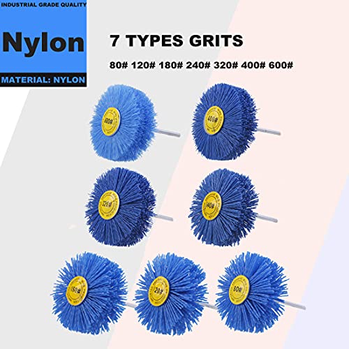7 Pack Abrasive Nylon Wheel Brush for Drill with 1/4" Shank, (80 120 180 240 320 400 600 ) Grits, Nylon Abrasive Wheel Perfect for Removal of Rust/Corrosion/Paint