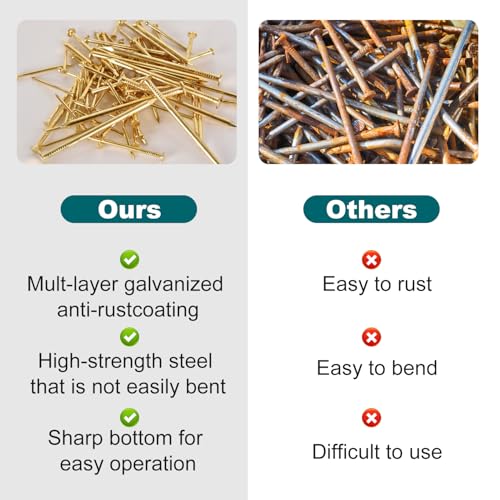 Gold Picture Hanging Nails Kit 650 Pcs - 4 Sizes Premium Galvanized Steel Wall Nails with Storage Box for Frames, Photos, Artworks - size: 650Pcs Gold Nails