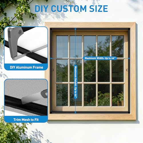 2 Pack Black Window Screen Frame Kit with Aluminum Frames Up to 46" X 46" - color: Black, size: 46 in X 46 in (2 Pack)