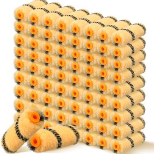 Leumoi 200 Pcs 4 Inch Mini Paint Roller Cover, Yellow Base, Black - color: Yellow Base, Black