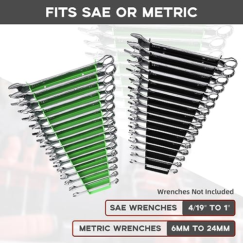 Reniteco Plastic Wrench Organizer, Premium High-density Wrench Holder, Large Wrench Racks for Wall and Tool Box, 64 Slots Fit SAE&Metric Wrenches Tray (2Green2Black) - color: Black&green, size: 4PC