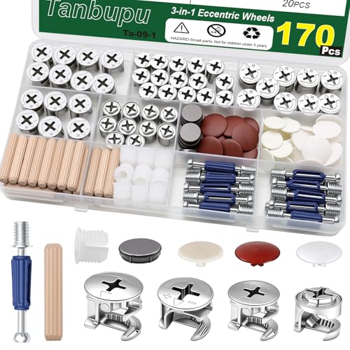 170PCS Cam Locks for Furniture,3-in-1 Eccentric Hardware Wheels, Cam Lock Nuts and Cam Screws, Furniture Cam Lock Fasteners for Drawer Dresser Cabinet - size: 170pcs-sliver