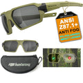 HTS HUNTERSKY Ballistic Tactical ANSI Z87.1+ Impact Protection Anti Fog Shooting Glasses Military Grade Airsoft Range - color: Green Gray