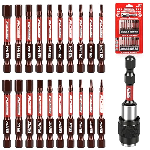 21-Piece 2.5" Hex Head Allen Wrench Drill Bit Set, 1/4" Hex Screwdriver Bits Set with Durable Magnetic Impact Bit Holder, SAE & Metric Allen Key, S2 Steel, Mechanic Home Repair - color: 21 Pcs 2.5" Hex
