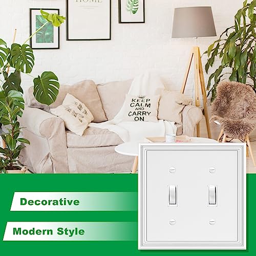 White Modern Decorative Double Toggle Light Switch Cover Plate - size: 2 Gang Double Toggle